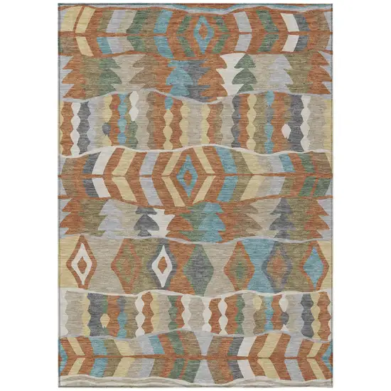 Rust And Orange Geometric Washable Indoor Outdoor Area Rug Photo 2