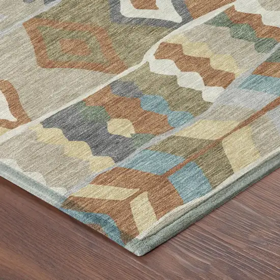 Rust And Orange Geometric Washable Indoor Outdoor Area Rug Photo 3
