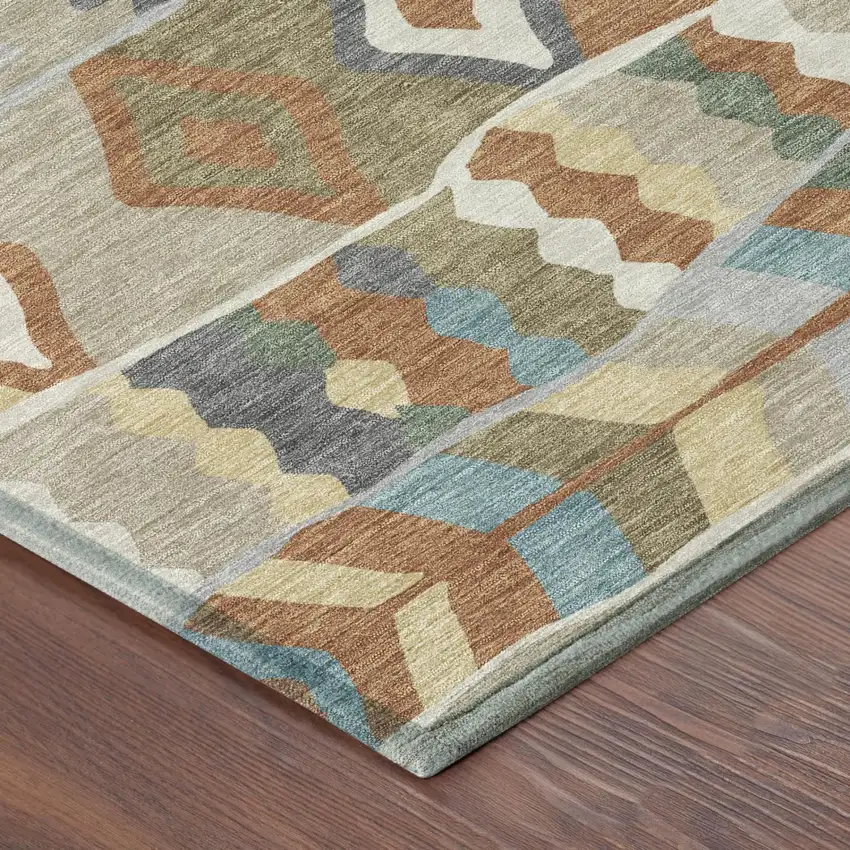 Rust And Orange Geometric Washable Indoor Outdoor Area Rug Photo 3