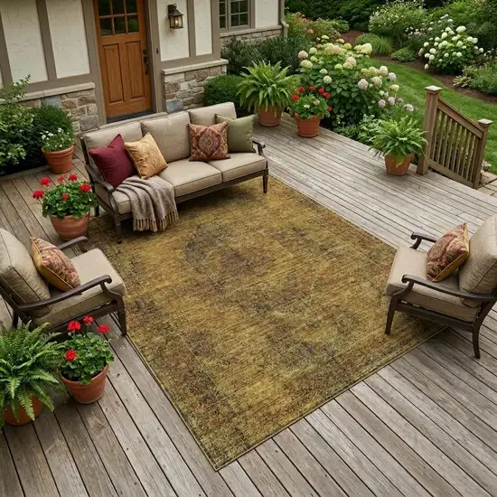 Rust And Orange Oriental Washable Indoor Outdoor Area Rug Photo 1
