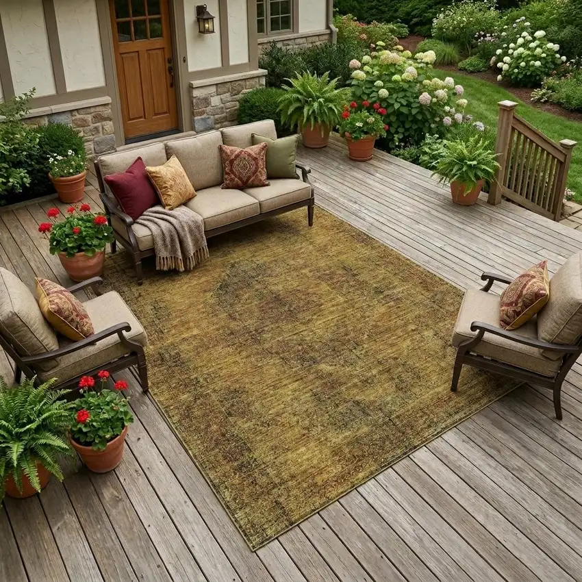 Rust And Orange Oriental Washable Indoor Outdoor Area Rug Photo 1