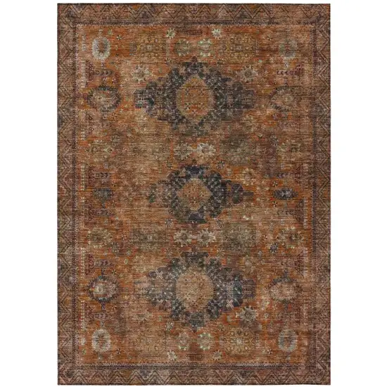 Rust And Orange Oriental Washable Indoor Outdoor Area Rug Photo 2