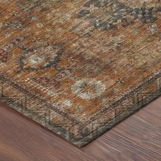 Rust And Orange Oriental Washable Indoor Outdoor Area Rug Photo 3