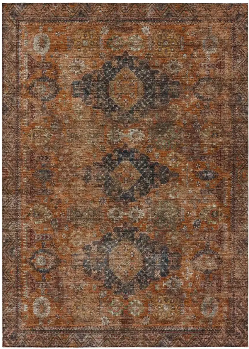 Rust And Orange Oriental Washable Indoor Outdoor Area Rug Photo 2