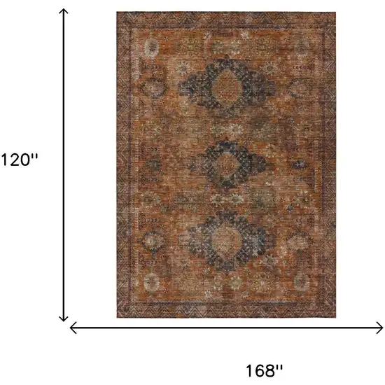Rust And Orange Oriental Washable Indoor Outdoor Area Rug Photo 5