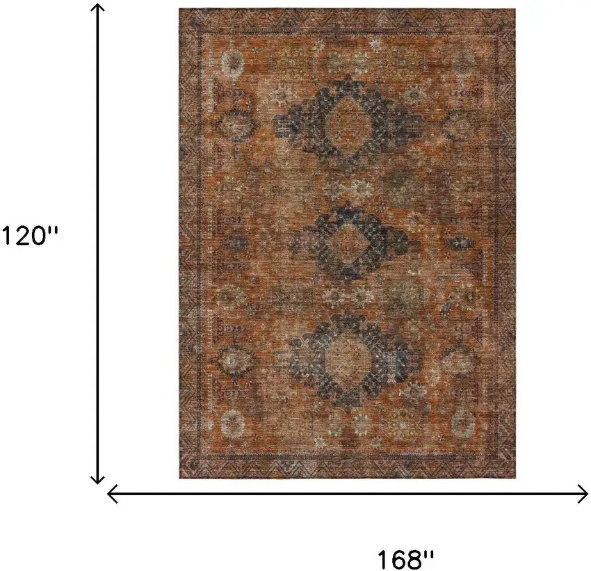 Rust And Orange Oriental Washable Indoor Outdoor Area Rug Photo 5