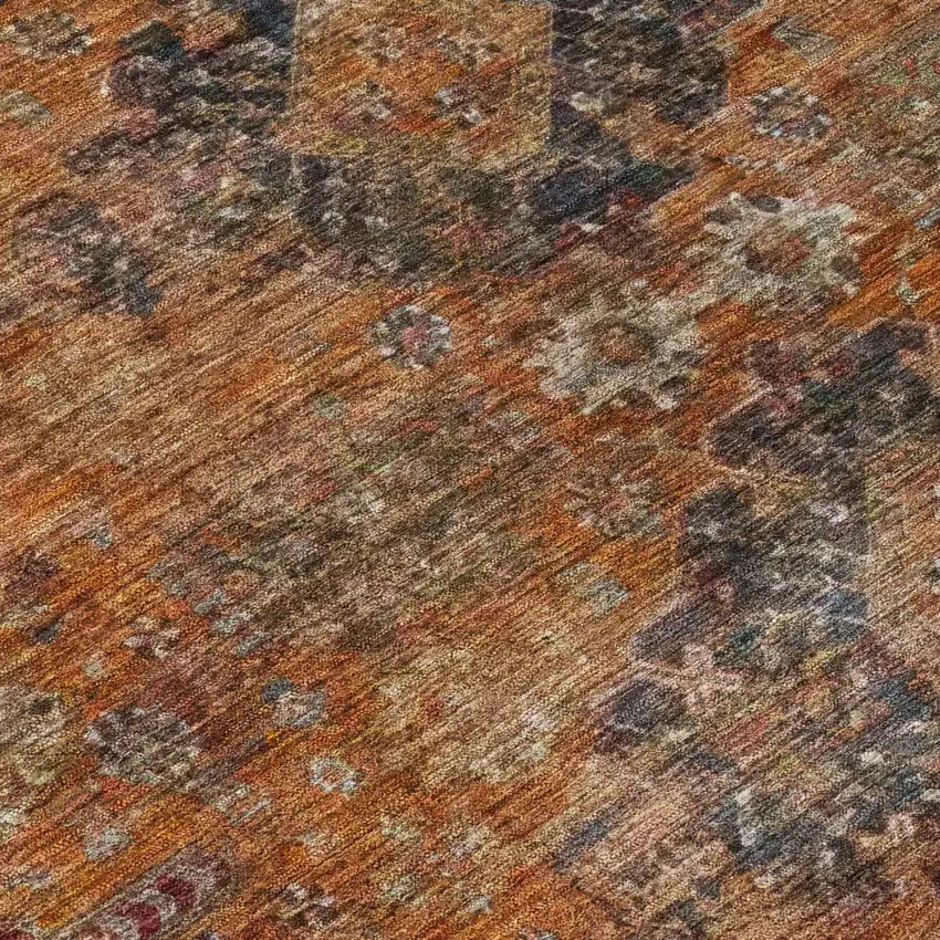 Rust And Orange Oriental Washable Indoor Outdoor Area Rug Photo 4