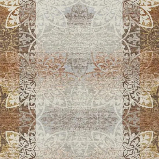 Rust And Orange Oriental Washable Indoor Outdoor Area Rug Photo 3
