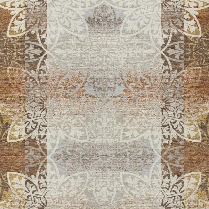 Rust And Orange Oriental Washable Indoor Outdoor Area Rug Photo 3