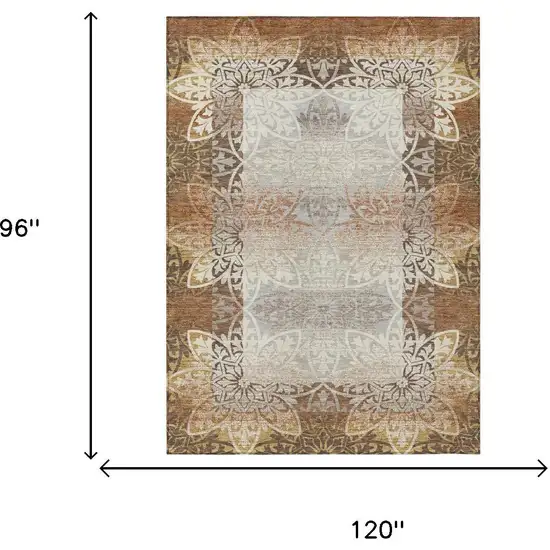Rust And Orange Oriental Washable Indoor Outdoor Area Rug Photo 6