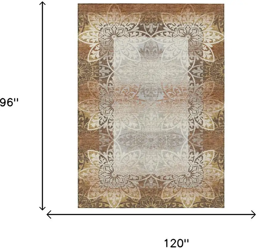 Rust And Orange Oriental Washable Indoor Outdoor Area Rug Photo 6