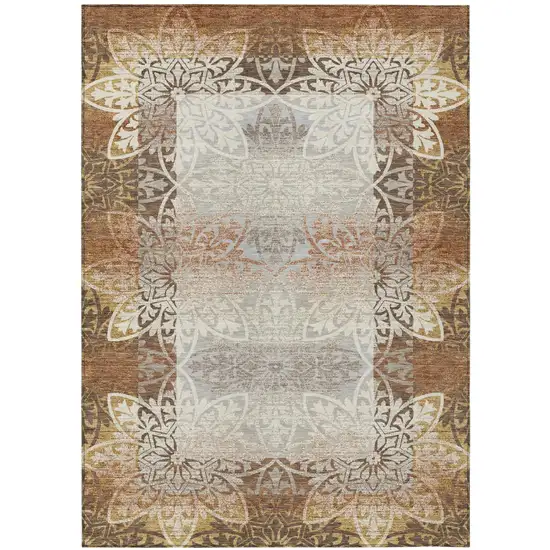 Rust And Orange Oriental Washable Indoor Outdoor Area Rug Photo 1