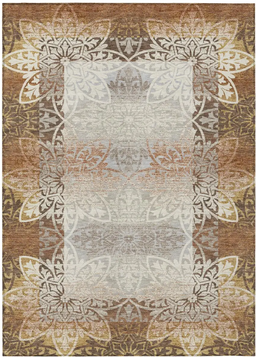 Rust And Orange Oriental Washable Indoor Outdoor Area Rug Photo 1