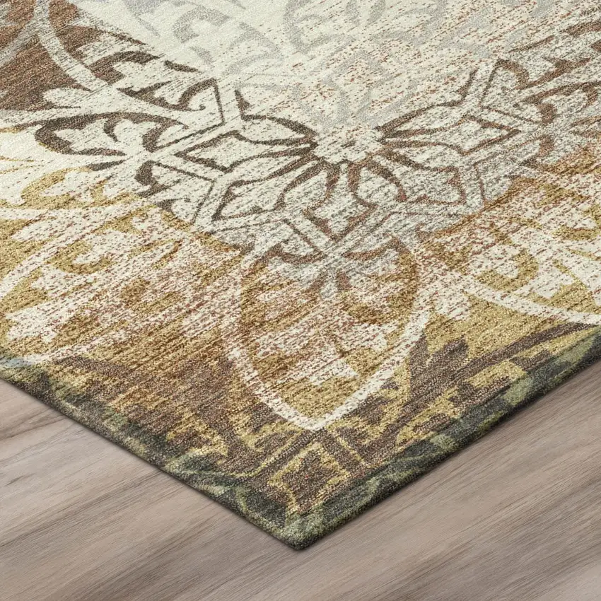 Rust And Orange Oriental Washable Indoor Outdoor Area Rug Photo 4