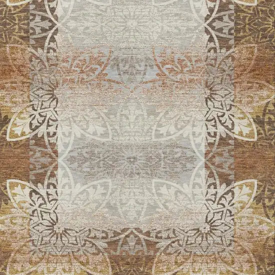 Rust And Orange Oriental Washable Indoor Outdoor Area Rug Photo 2