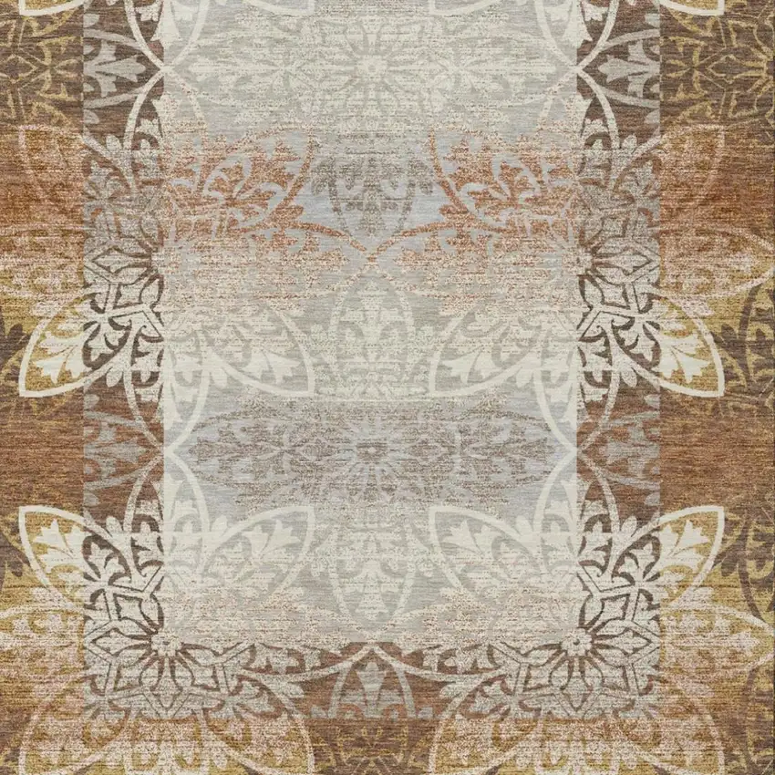 Rust And Orange Oriental Washable Indoor Outdoor Area Rug Photo 2