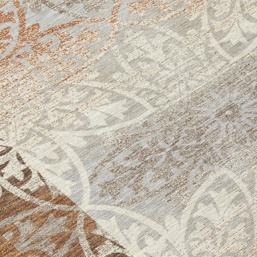 Rust And Orange Oriental Washable Indoor Outdoor Area Rug Photo 5