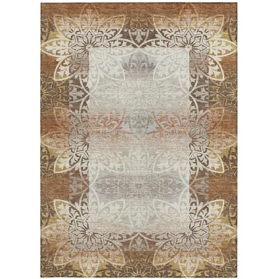 Rust And Orange Oriental Washable Indoor Outdoor Area Rug Photo 3