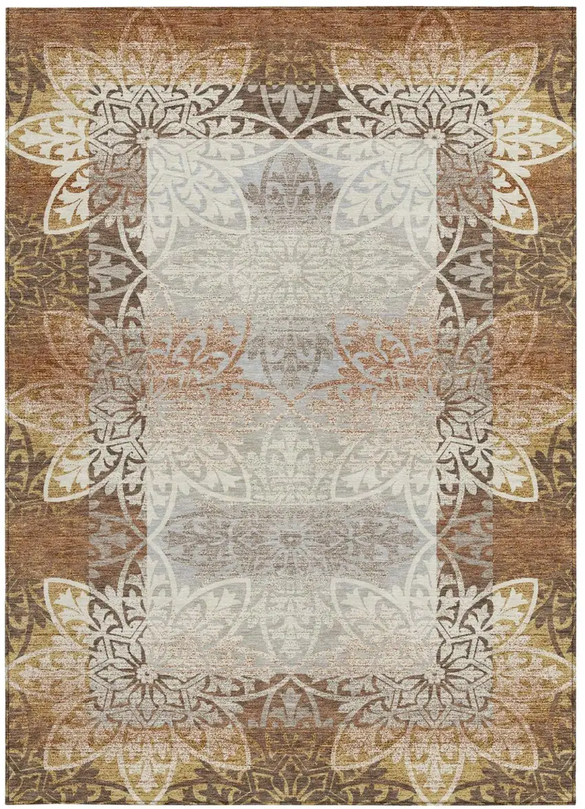 Rust And Orange Oriental Washable Indoor Outdoor Area Rug Photo 3
