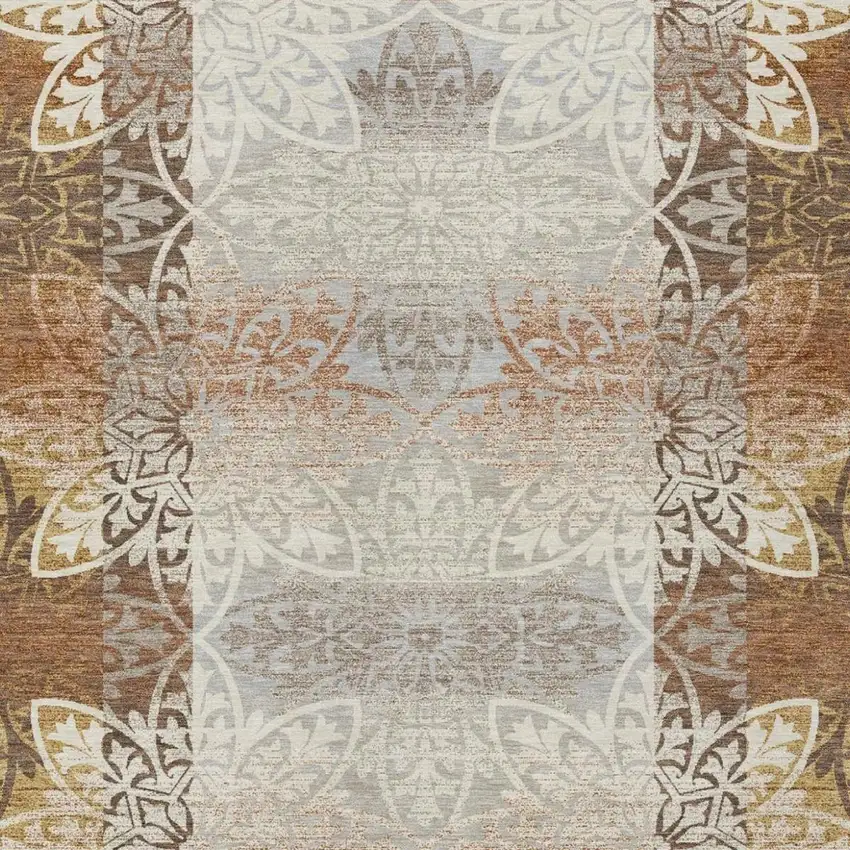 Rust And Orange Oriental Washable Indoor Outdoor Area Rug Photo 1