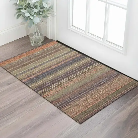 Rust And Purple Striped Washable Area Rug With UV Protection Photo 1