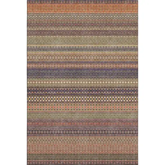 Rust And Purple Striped Washable Area Rug With UV Protection Photo 2