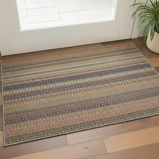 Rust And Purple Striped Washable Area Rug With UV Protection Photo 1
