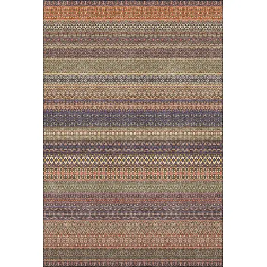 Rust And Purple Striped Washable Area Rug With UV Protection Photo 5