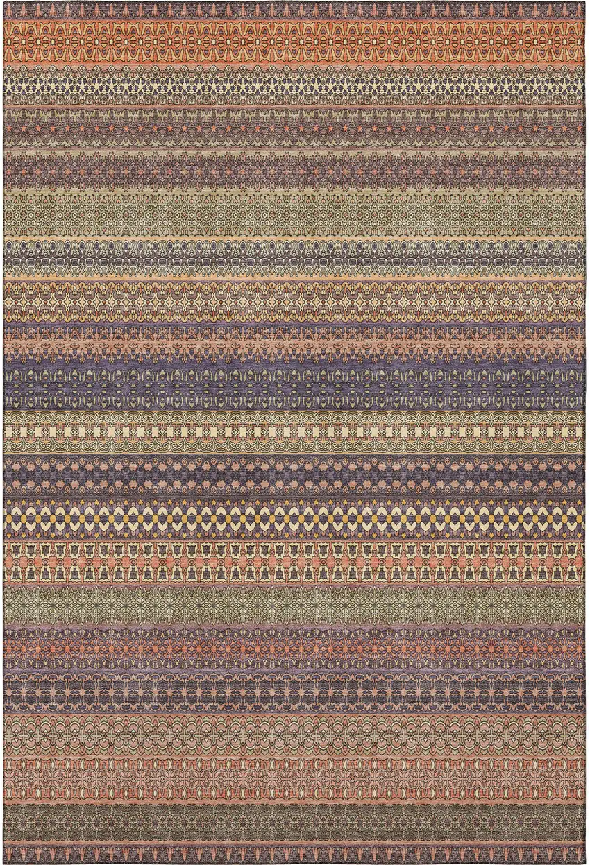 Rust And Purple Striped Washable Area Rug With UV Protection Photo 5