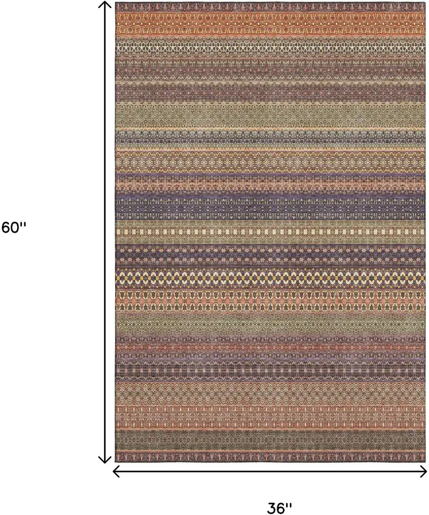 Rust And Purple Striped Washable Area Rug With UV Protection Photo 3