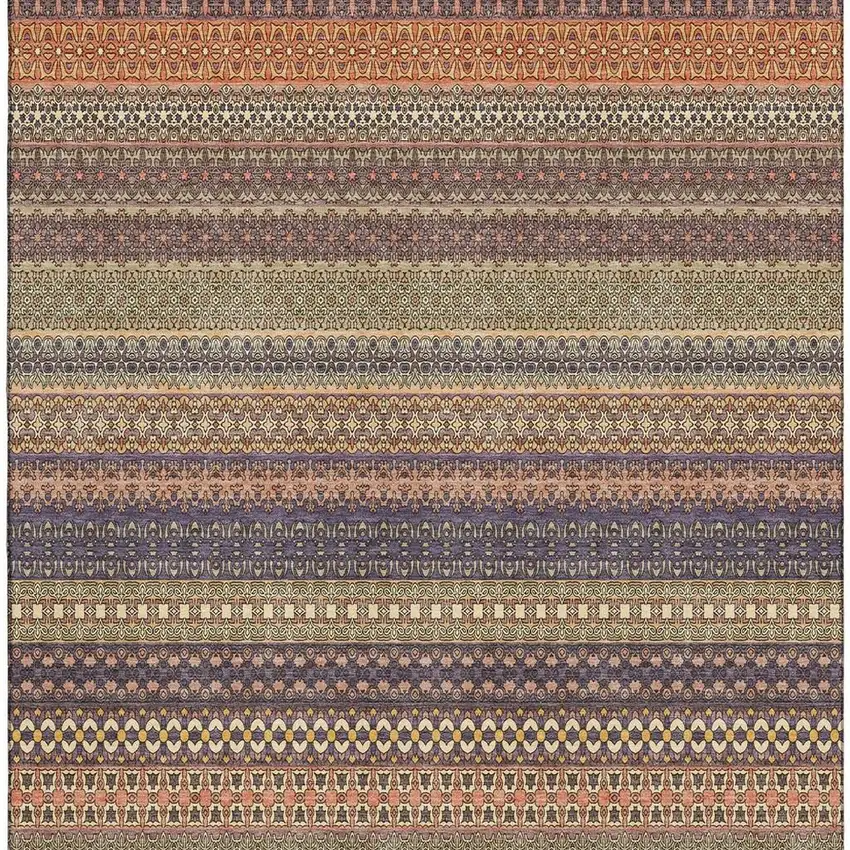 Rust And Purple Striped Washable Area Rug With UV Protection Photo 4