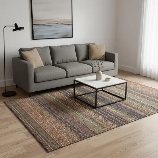 Rust And Purple Striped Washable Area Rug With UV Protection Photo 2