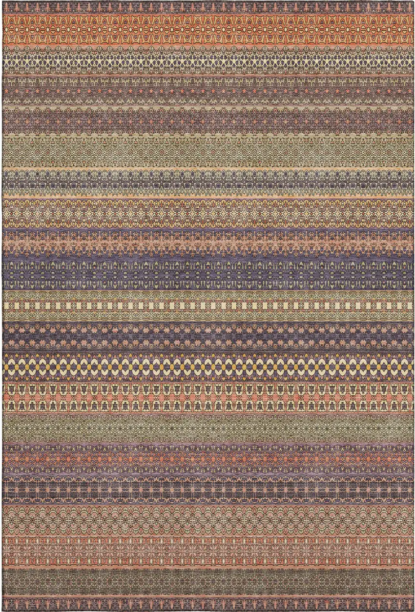 Rust And Purple Striped Washable Area Rug With UV Protection Photo 1