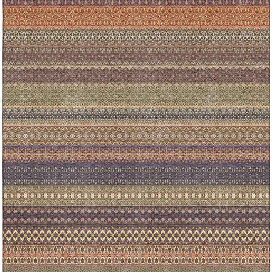 Rust And Purple Striped Washable Area Rug With UV Protection Photo 3