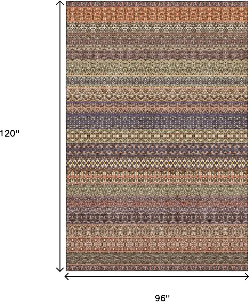Rust And Purple Striped Washable Area Rug With UV Protection Photo 7