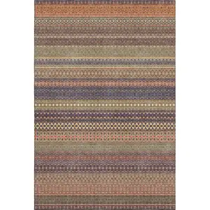 Photo of Rust And Purple Striped Washable Area Rug With UV Protection