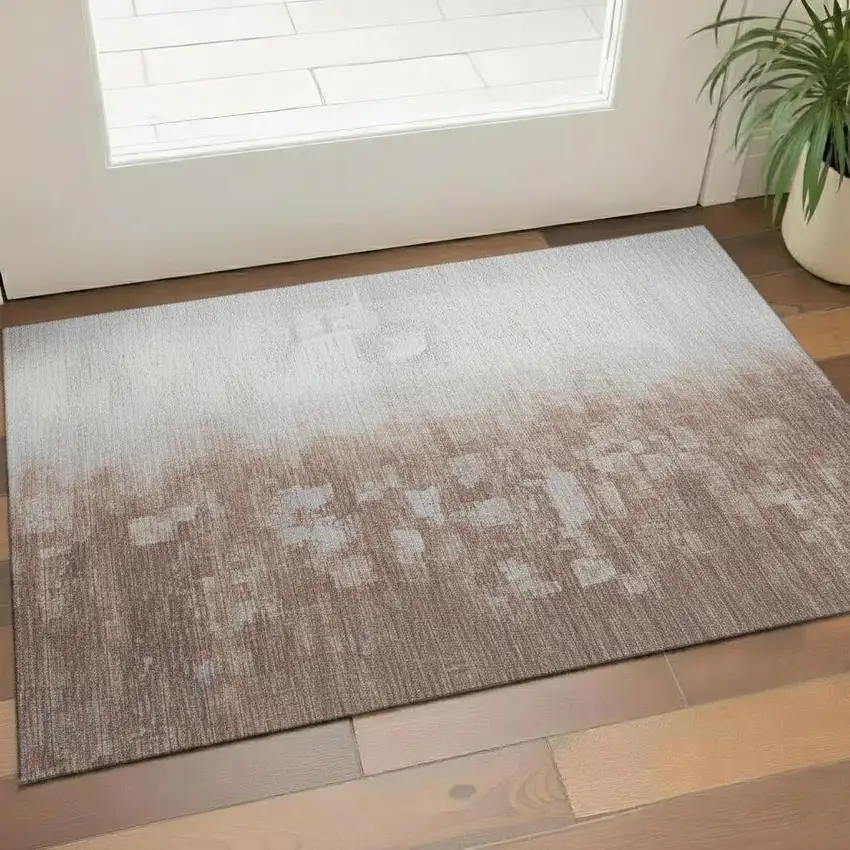 Rust And Silver Abstract Washable Area Rug With UV Protection Photo 2