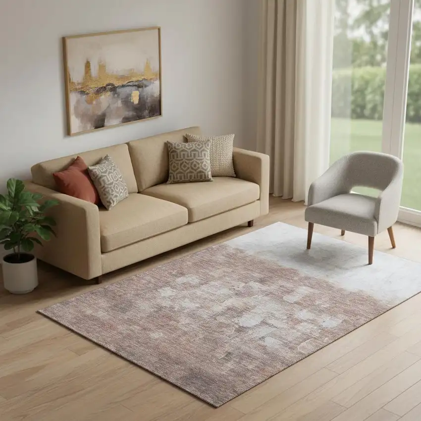 Rust And Silver Abstract Washable Area Rug With UV Protection Photo 2