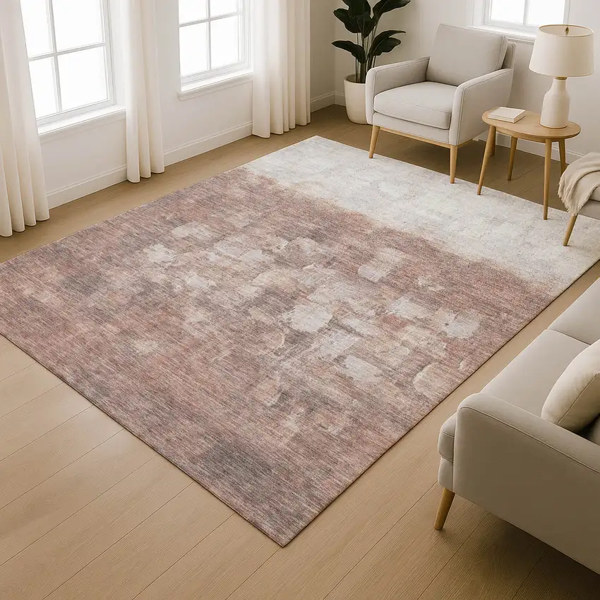 Rust And Silver Abstract Washable Area Rug With UV Protection Photo 6