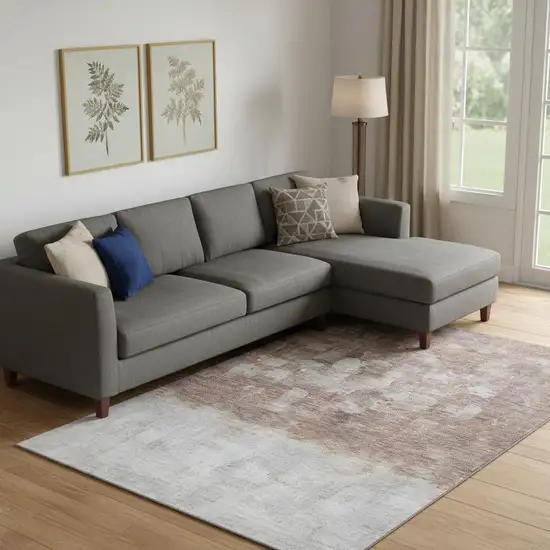 Rust And Silver Abstract Washable Area Rug With UV Protection Photo 2