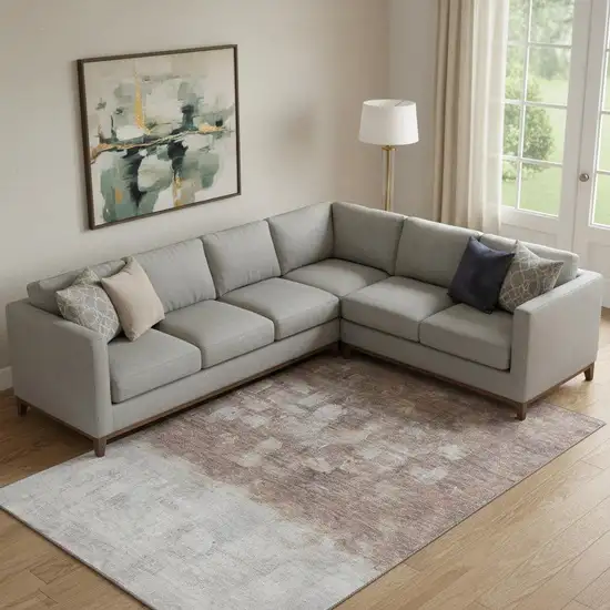 Rust And Silver Abstract Washable Area Rug With UV Protection Photo 2