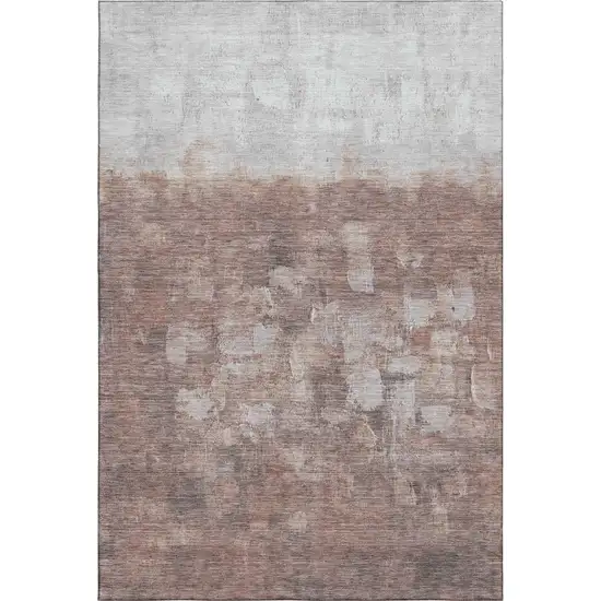 Rust And Silver Abstract Washable Area Rug With UV Protection Photo 1