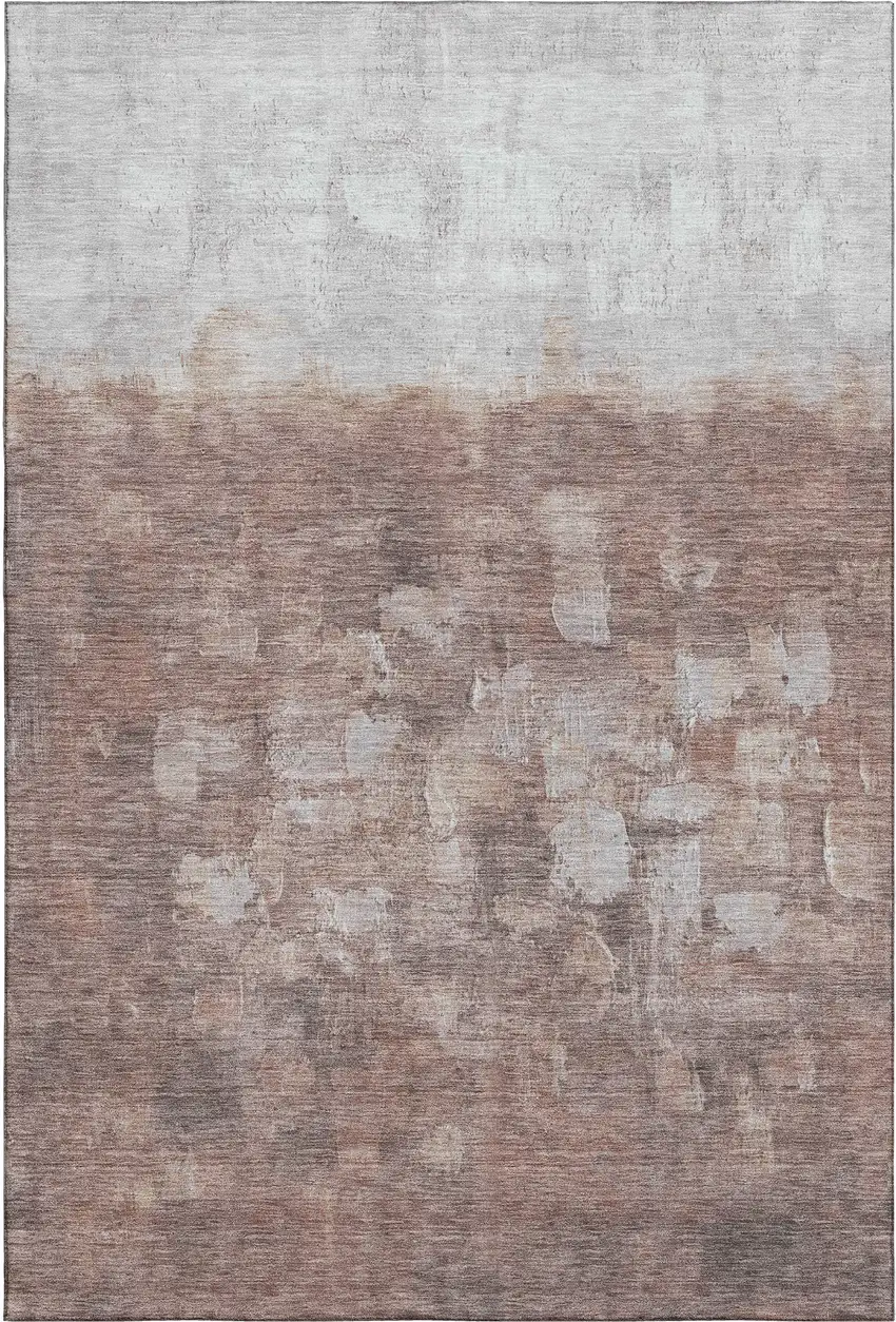 Rust And Silver Abstract Washable Area Rug With UV Protection Photo 1