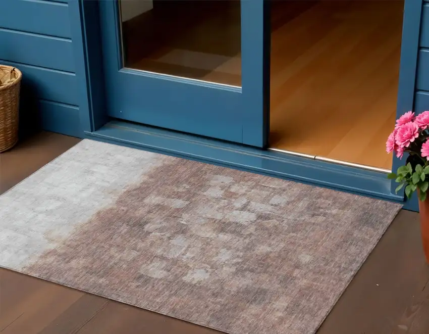 Rust And Silver Abstract Washable Indoor Outdoor Area Rug Photo 1