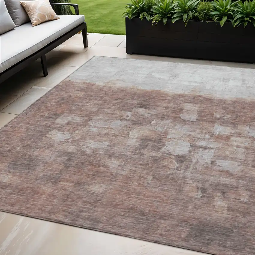 Rust And Silver Abstract Washable Indoor Outdoor Area Rug Photo 1