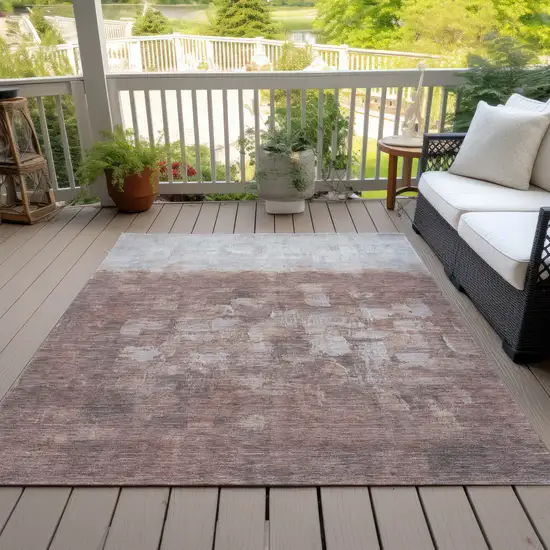 Rust And Silver Abstract Washable Indoor Outdoor Area Rug Photo 8