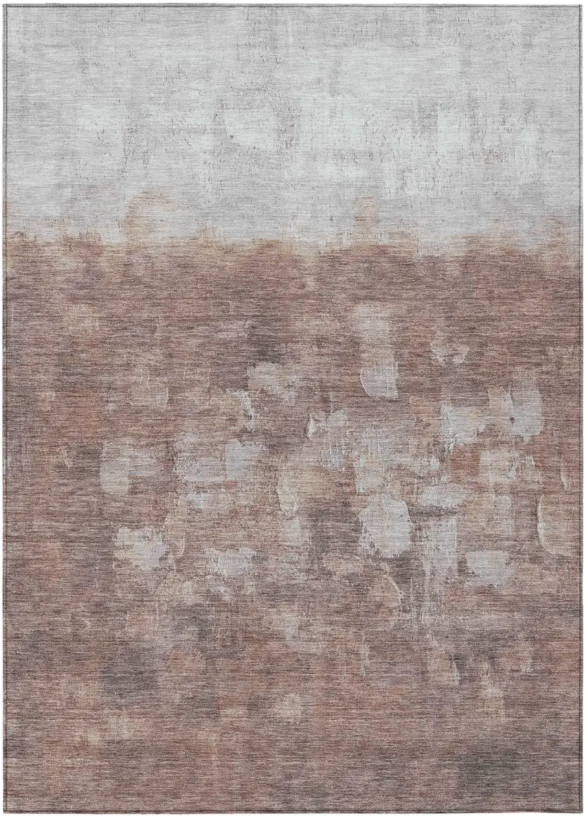 Rust And Silver Abstract Washable Indoor Outdoor Area Rug Photo 2