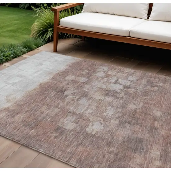 Rust And Silver Abstract Washable Indoor Outdoor Area Rug Photo 2