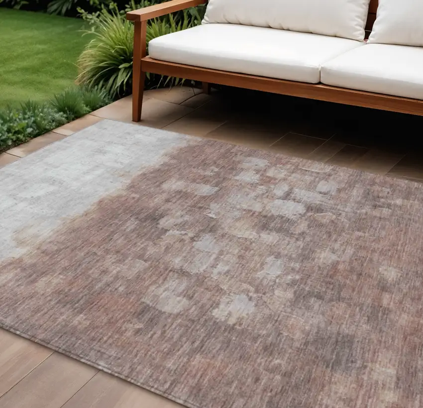Rust And Silver Abstract Washable Indoor Outdoor Area Rug Photo 2