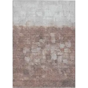 Photo of Rust And Silver Abstract Washable Indoor Outdoor Area Rug